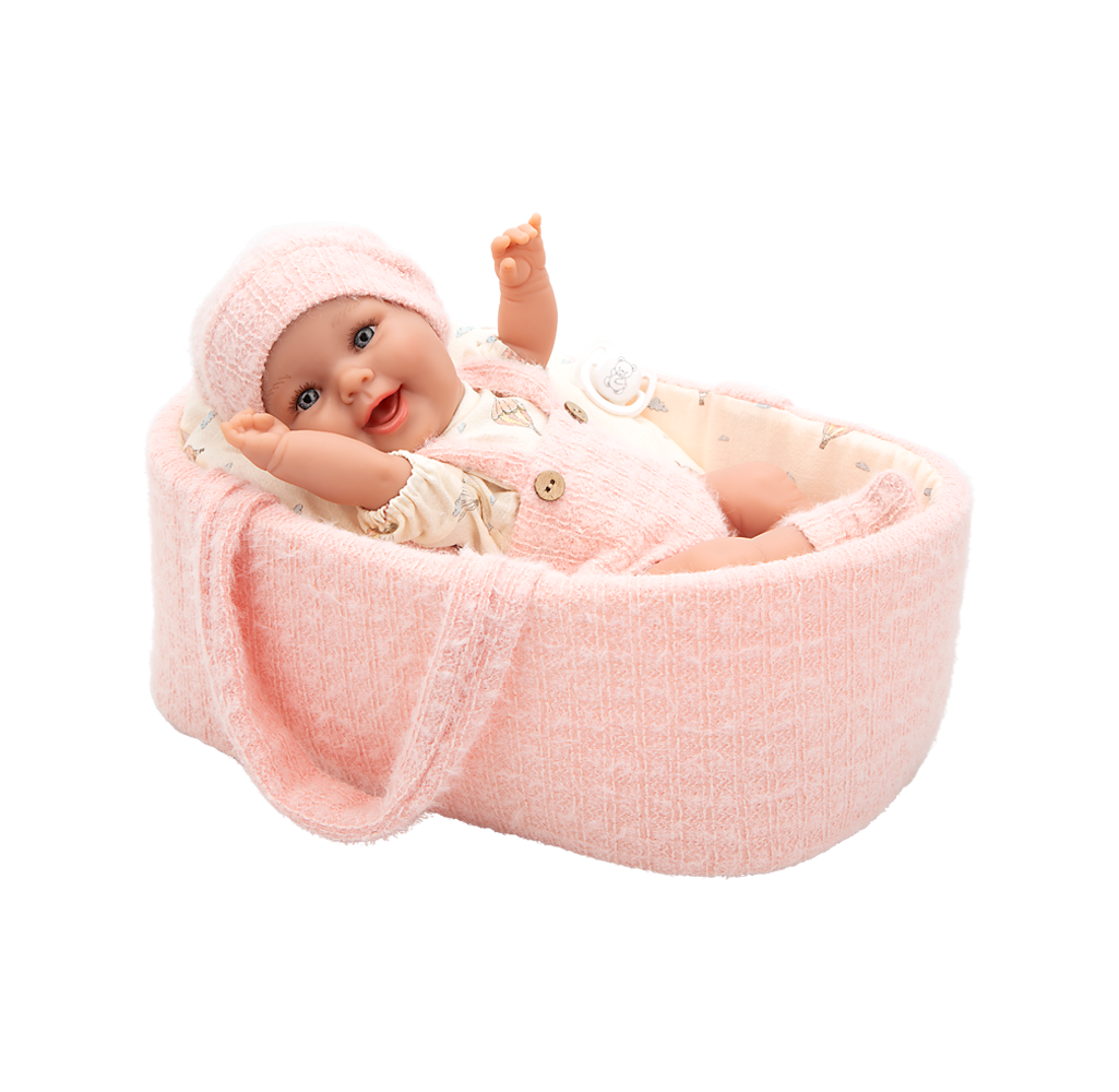 Arias kūdikėlis lėlė rožinėje nešyklėje, mergaitė, 33 cm – Pupuliuk.lt