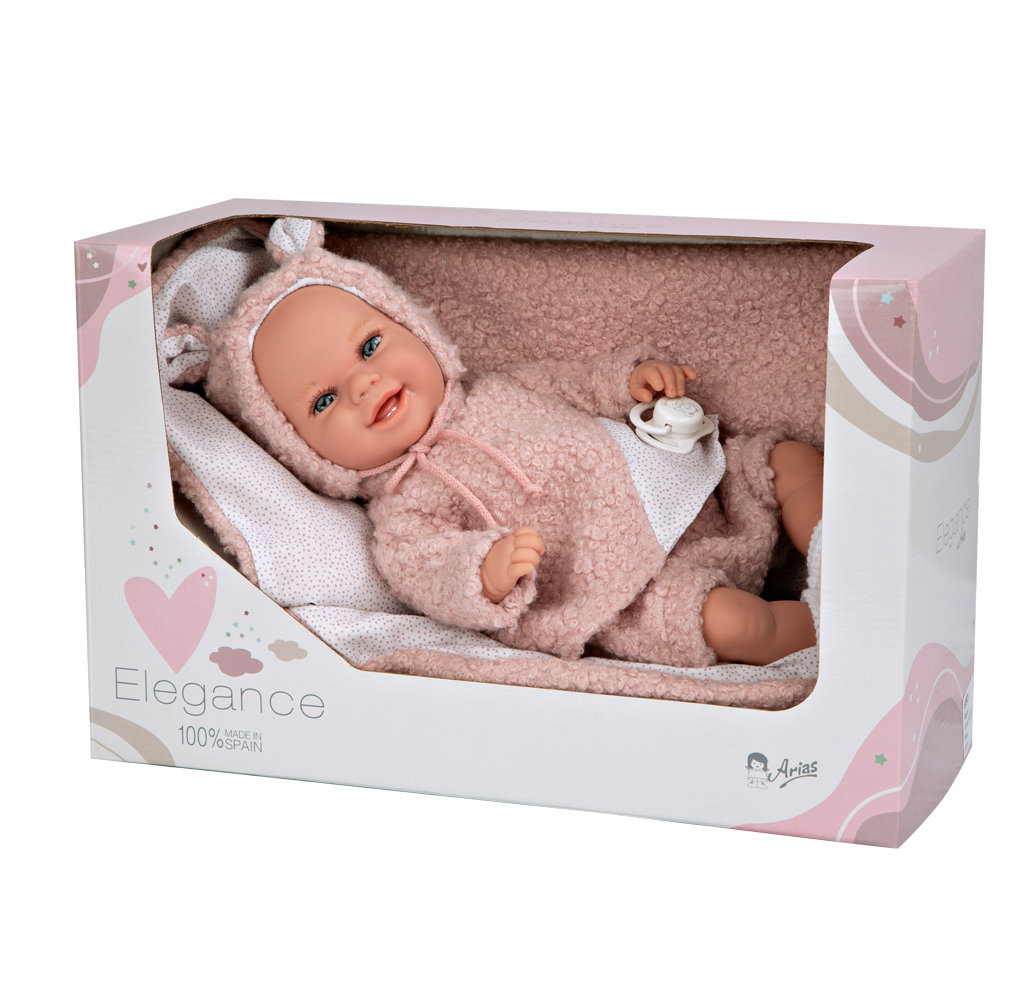 Arias kūdikėlis su rožiniu pleduku, 35 cm – Pupuliuk.lt