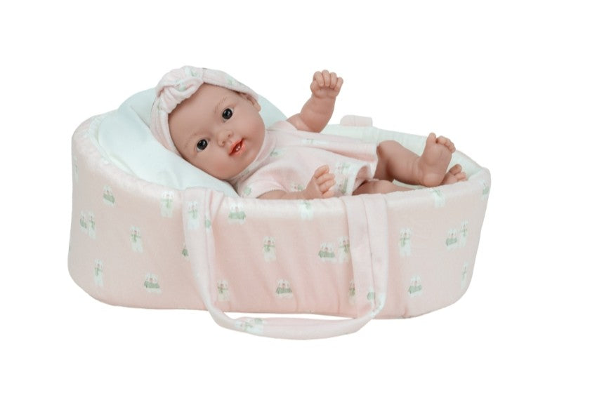 Arias lėlė kūdikėlis su rožine nešykle, 26 cm – Pupuliuk.lt