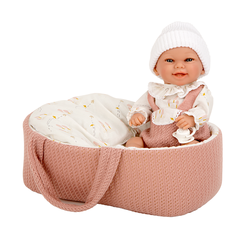 Arias kūdikėlis rausvoje nešyklėje, mergaitė, 33 cm – Pupuliuk.lt