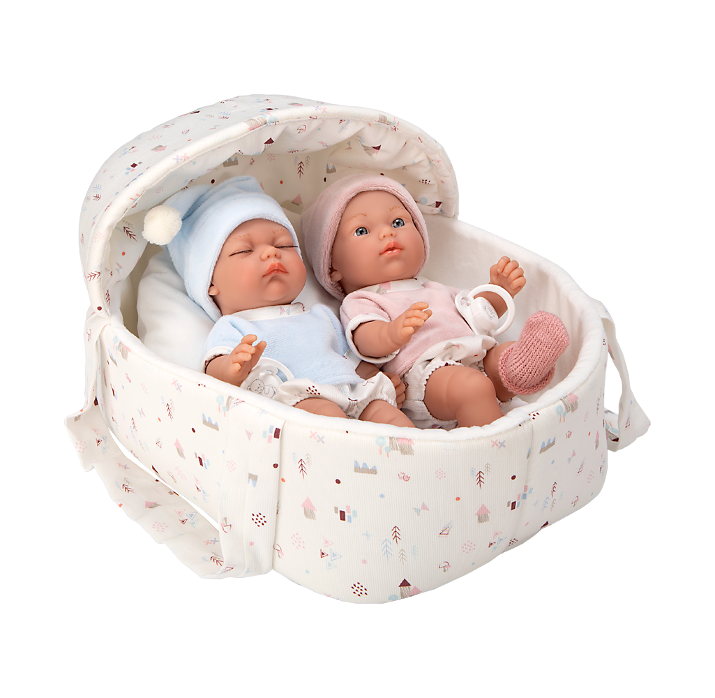 Arias kūdikėliai dvynukai baltoje nešyklėje, 26 cm – Pupuliuk.lt