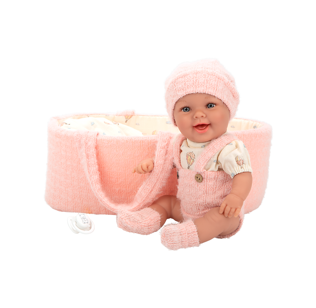Arias kūdikėlis lėlė rožinėje nešyklėje, mergaitė, 33 cm – Pupuliuk.lt