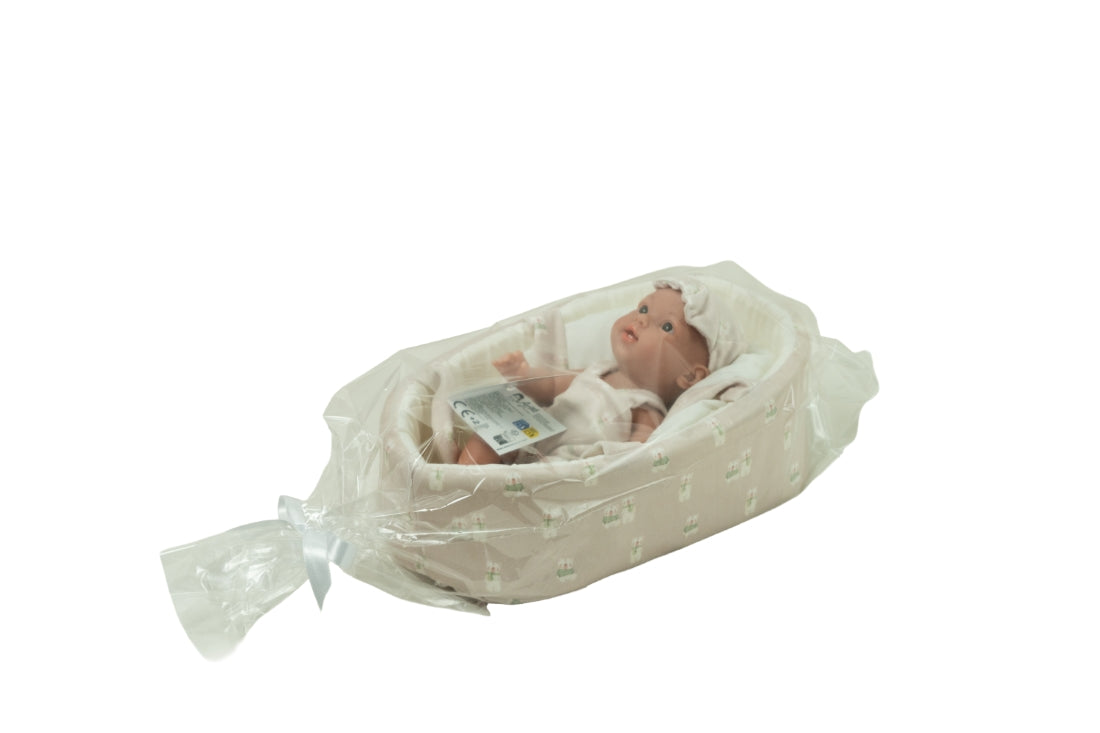 Arias lėlė kūdikėlis su smėlinės spalvos nešykle, 26 cm – Pupuliuk.lt