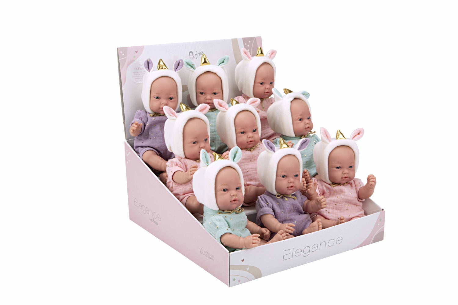 Arias kūdikėlis su vienaragio kepuryte, 28 cm – Pupuliuk.lt