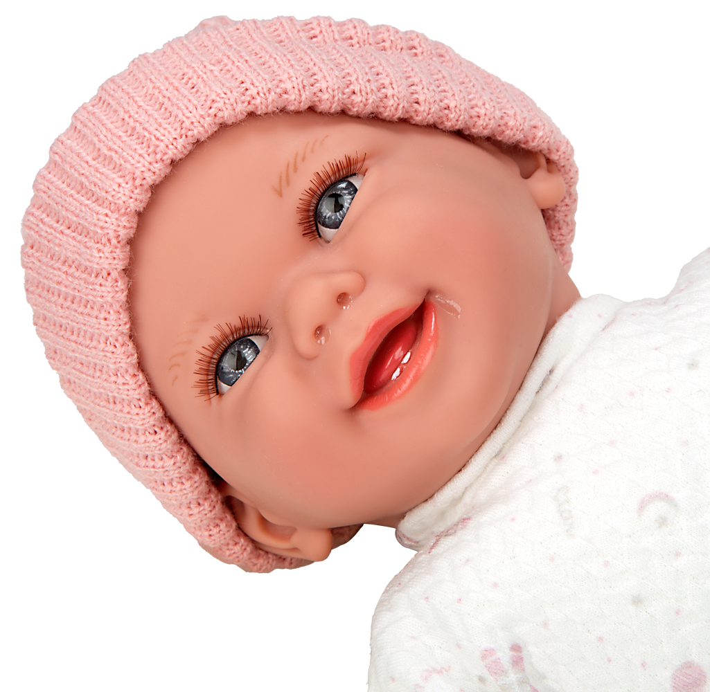 Arias kūdikėlis su garsu, rožine kepuryte, 34 cm – Pupuliuk.lt