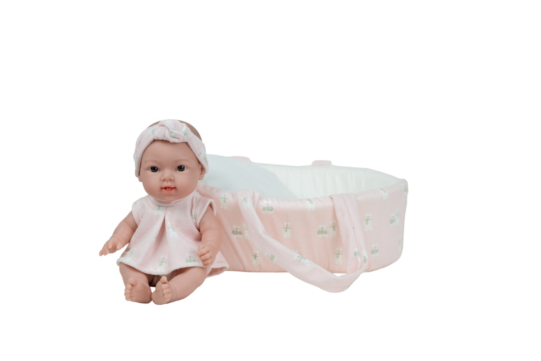 Arias lėlė kūdikėlis su rožine nešykle, 26 cm – Pupuliuk.lt