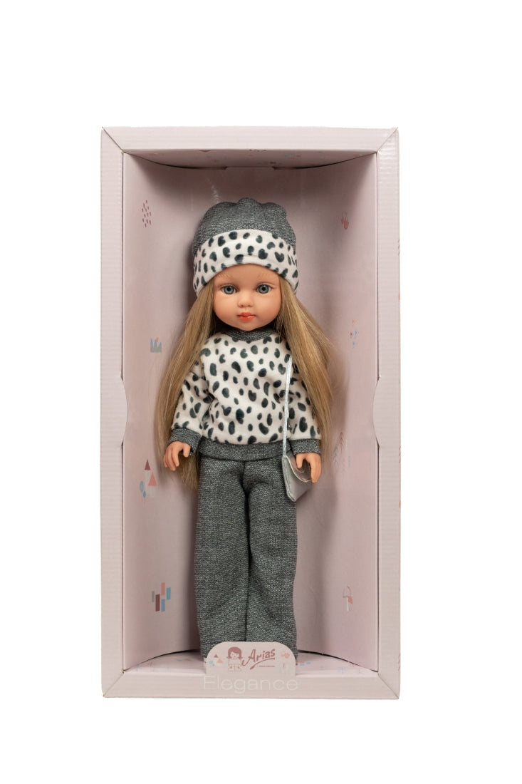 Arias lėlė mergaitė Carlota pilkais rūbeliais, 36 cm – Pupuliuk.lt