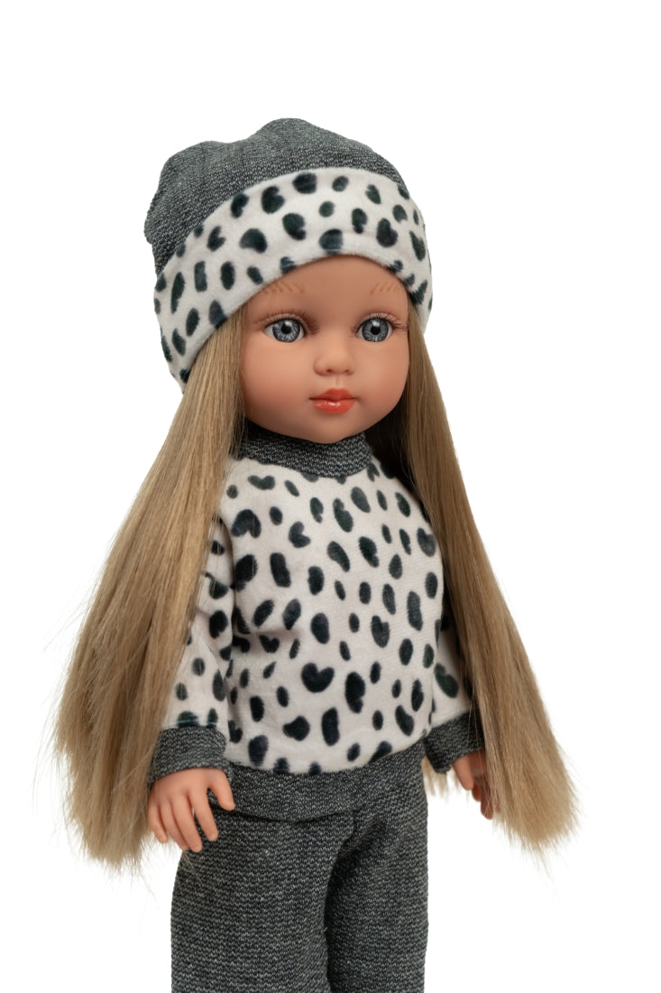 Arias lėlė mergaitė Carlota pilkais rūbeliais, 36 cm – Pupuliuk.lt