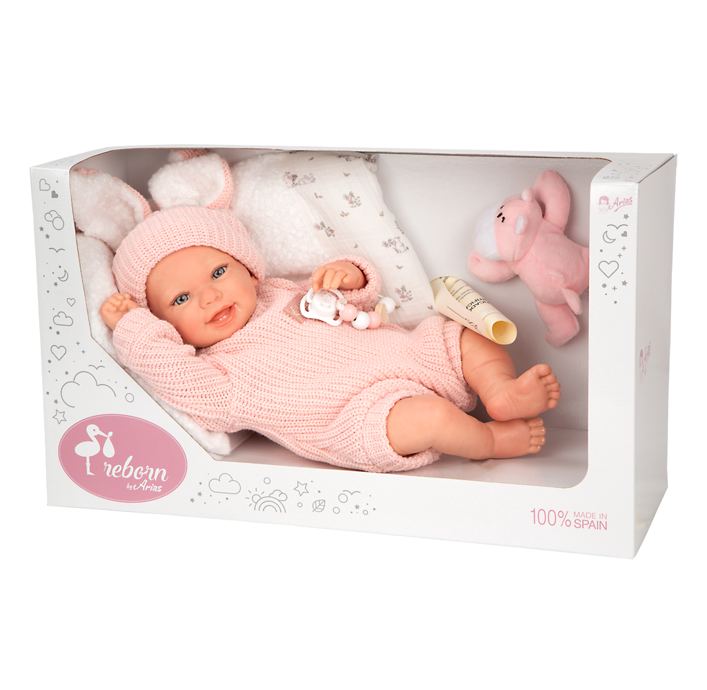Arias Reborn lėlė kūdikėlis rožiniais rūbeliais, Lucia, 45 cm – Pupuliuk.lt