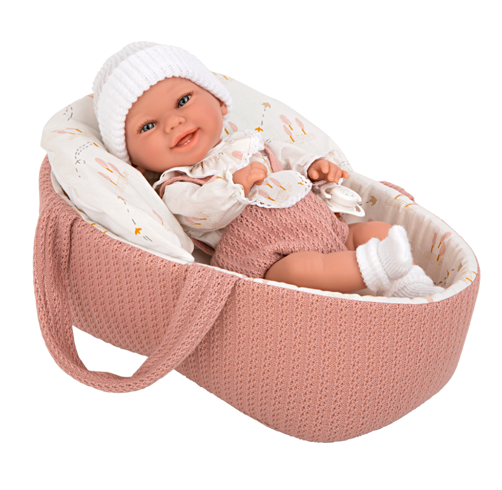Arias kūdikėlis rausvoje nešyklėje, mergaitė, 33 cm – Pupuliuk.lt