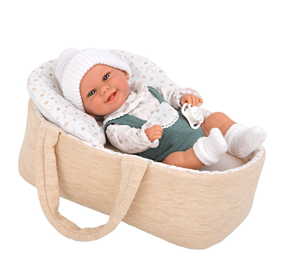 Arias kūdikėlis rusvoje nešyklėje, berniukas, 33 cm – Pupuliuk.lt