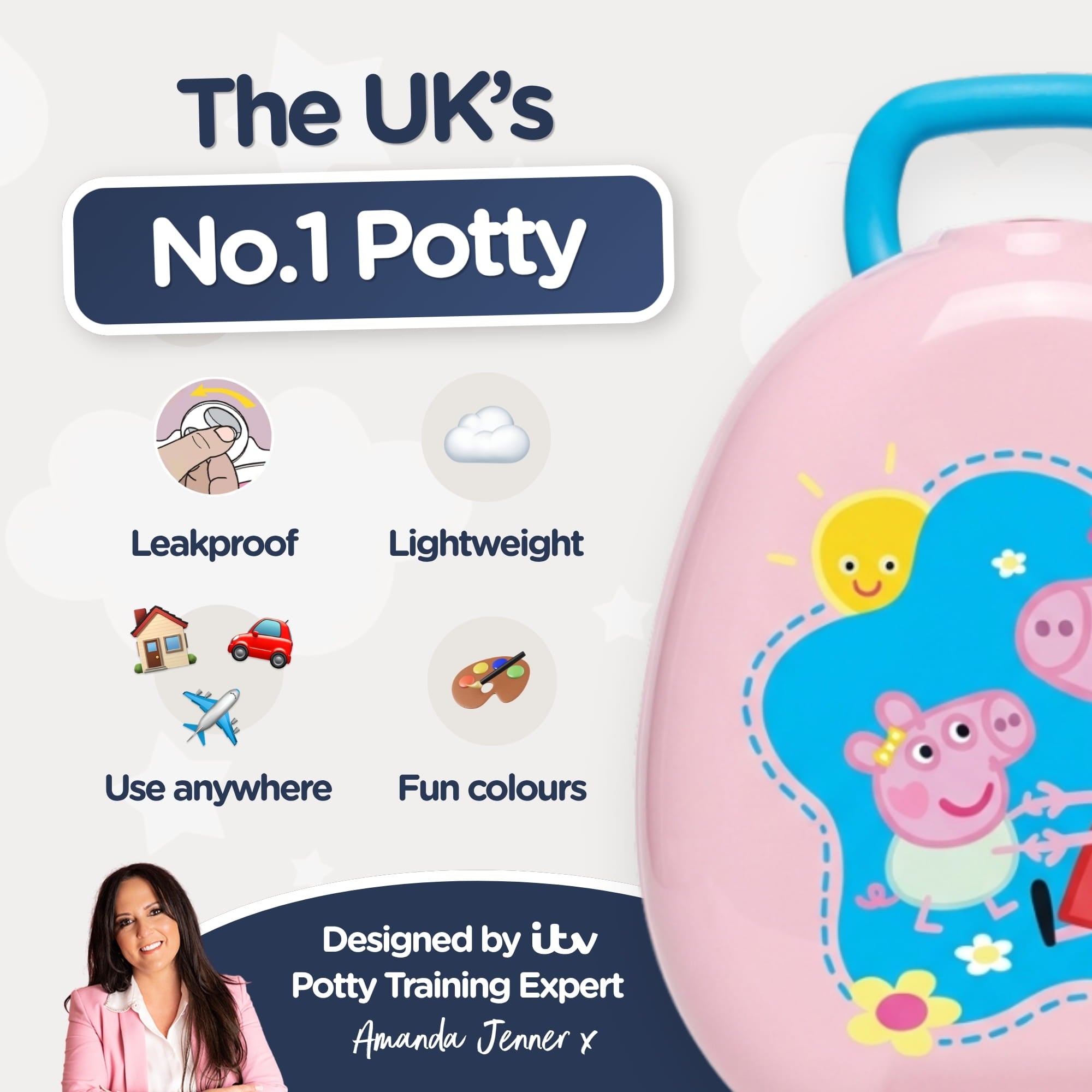 Mokomasis nešiojamas naktipuodis Peppa Pig, švelniai rausva – Pupuliuk.lt
