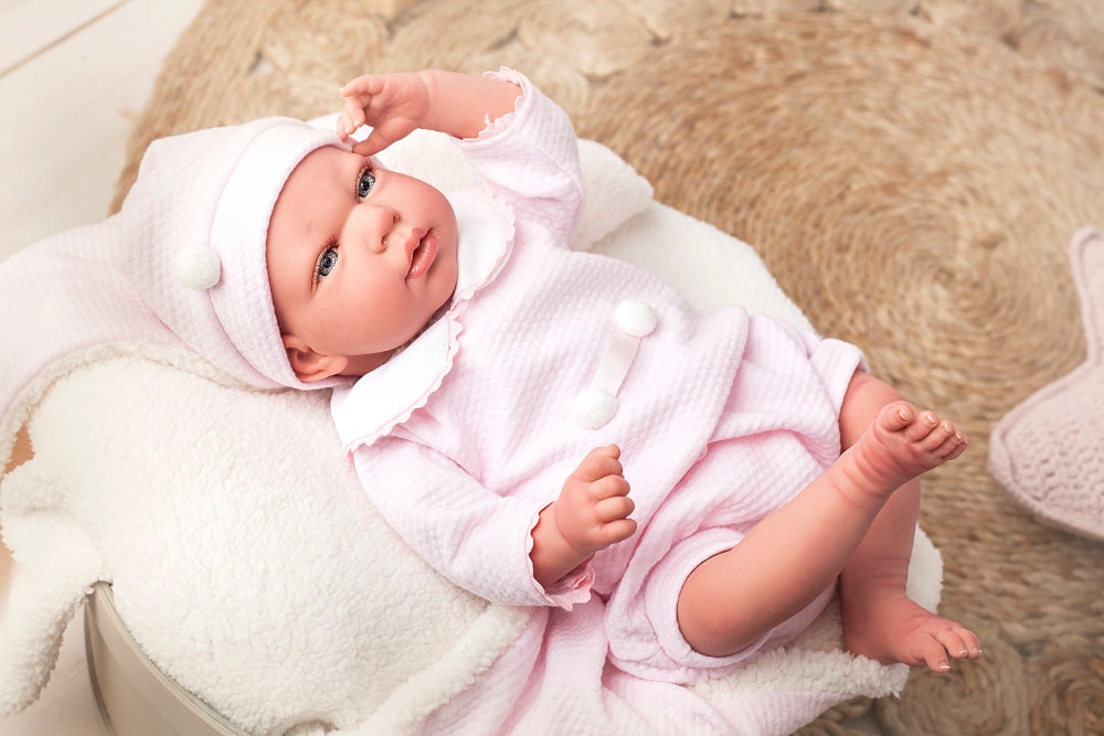 Reborn kūdikėlis su rožiniais rūbeliais, 40 cm – Pupuliuk.lt