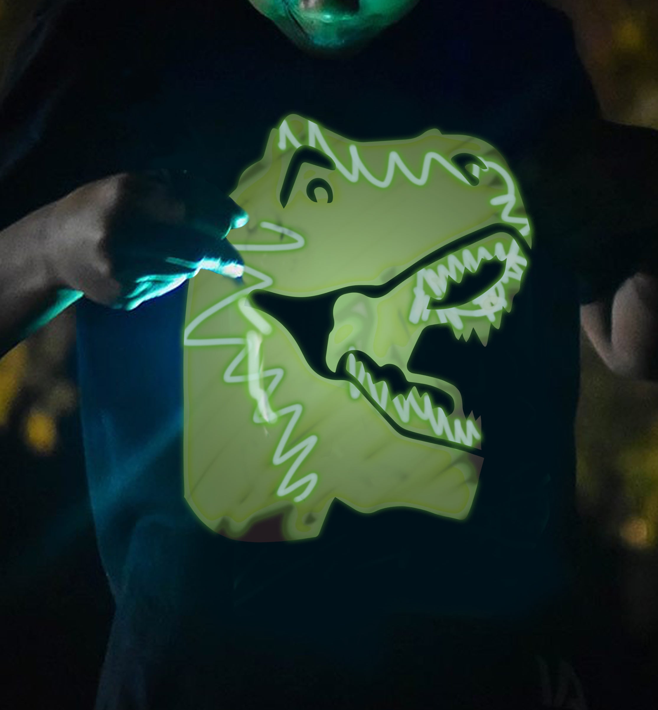Splat Planet šviečiantys tamsoje marškinėliai, Dinozauras – Pupuliuk.lt